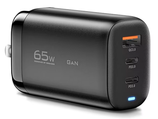 iHausmann 65W Fast Charging PD/QC3.0 GaN Charger — 3-Port USB/Type-C Wall Adapter